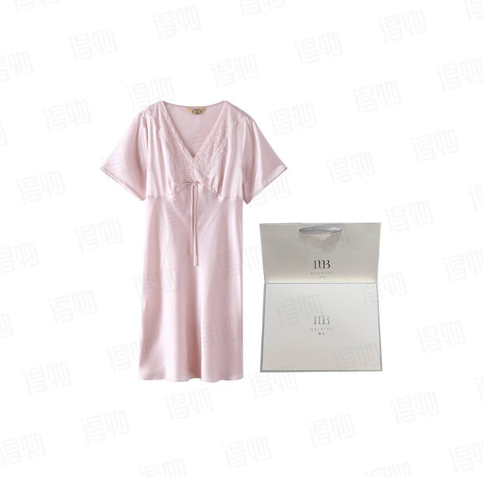 美标 MB 短袖真丝家居连衣裙睡裙女春夏19姆米重磅丝绸睡衣性感蕾丝桑蚕丝家居服 女款