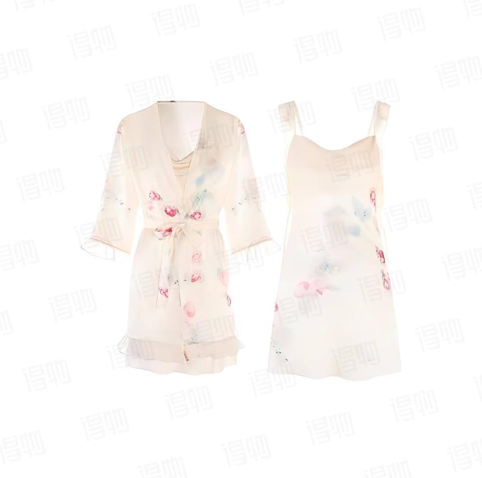 猫人 MIIOW 性感复古印花荡领吊带裙家居服可外穿睡袍/浴袍 女款 香槟色